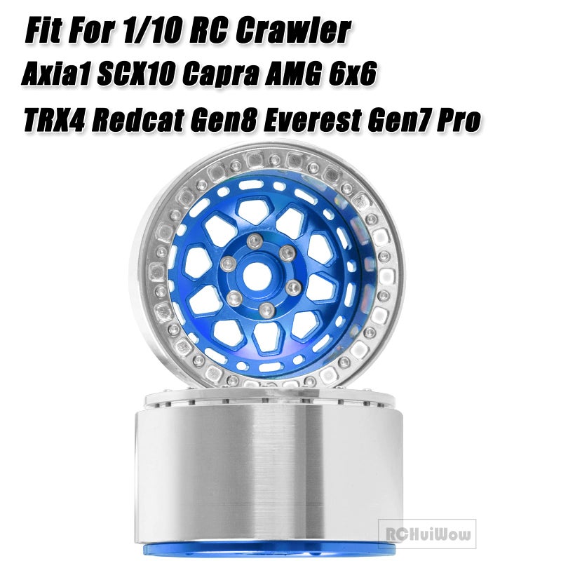 عجلات RCHuiWow 2.2 بوصة Beadlock RC لـ 1/10 RC Crawler Axia1 SCX10 Capra، AMG 6x6، TRX4، Redcat Gen8 Everest Gen7 Pro، عجلات RC من سبائك الألومنيوم 2.2 عجلات Beadlock 2.2 حواف Beadlock، 4 قطع، أزرق داكن - Image 2